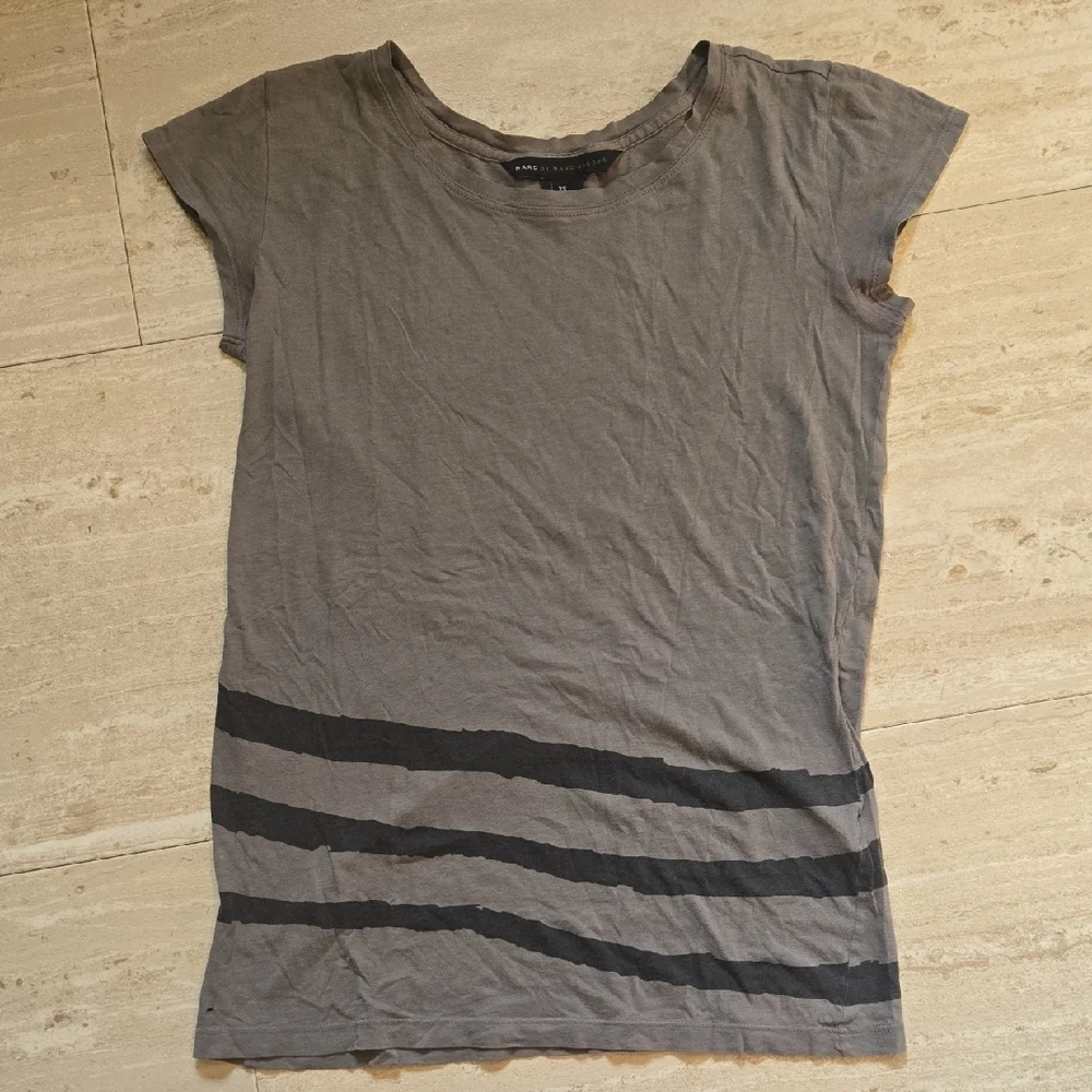 Marc by Marc Jacobs Army Green/Black Stripe Cap Sleeve Cotton Tee - Picture 1 of 7